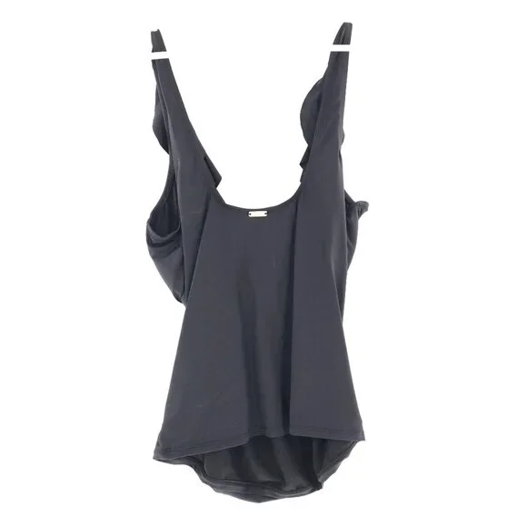 Lauren Ralph Lauren Ruffle Underwire Tankini Top Women 10 Black Swim Resort Pool - Picture 2 of 13